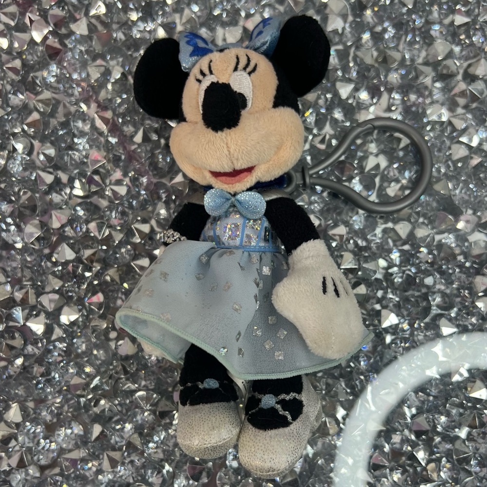 Disney Parks Minnie Mouse charm Plush Accessory in Light Blue silver keychain